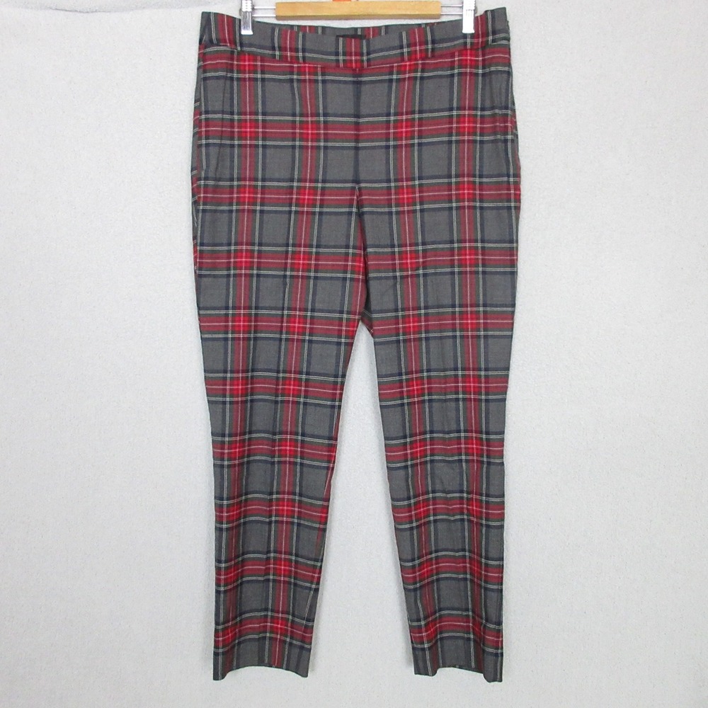 Talbots Plaid Slim Ankle Pants Women's Size 12 Red Green Gray Wool Blend